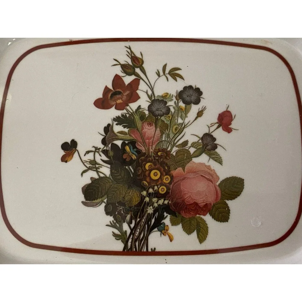 Vintage Set of Five 5 Mini Trays Or Plates Flowered Ceramic Glass  7